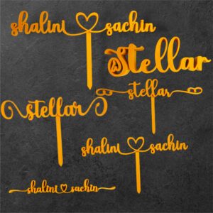 Single Layer Custom Name with Tails & Hearts | Cake Topper | Table Décor