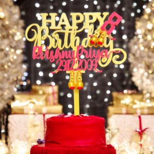 Happy Birthday Articulated Cake Topper – Silk Gold & Red + Stick