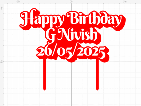 Dual Layer Personalised Cake Topper | Red & White with Stick - Image 2