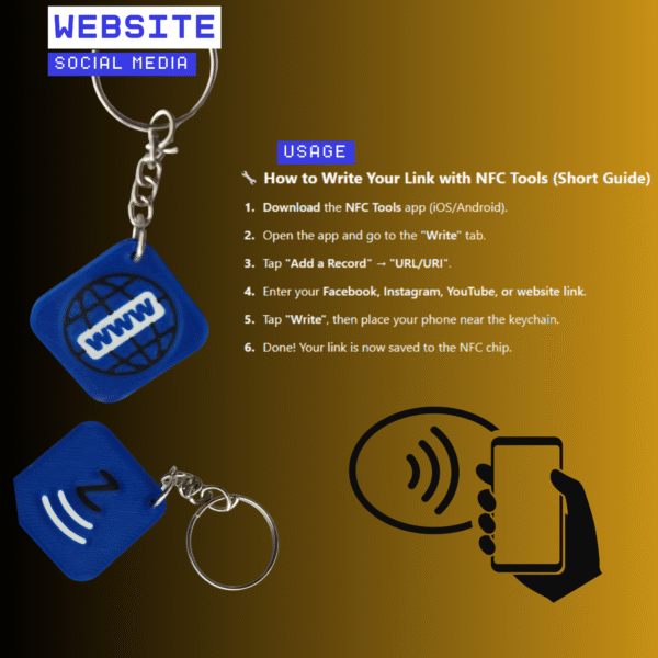 Custom NFC Social Media Keychain – 3D Printed | Share Facebook, Instagram, YouTube, Website Links - Image 2