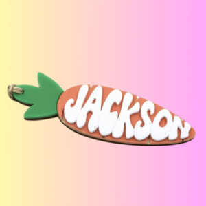 Custom 3D Printed Carrot Name Tag – Personalized Orange, White & Green Plaque – 10cm Vegetable-Theme