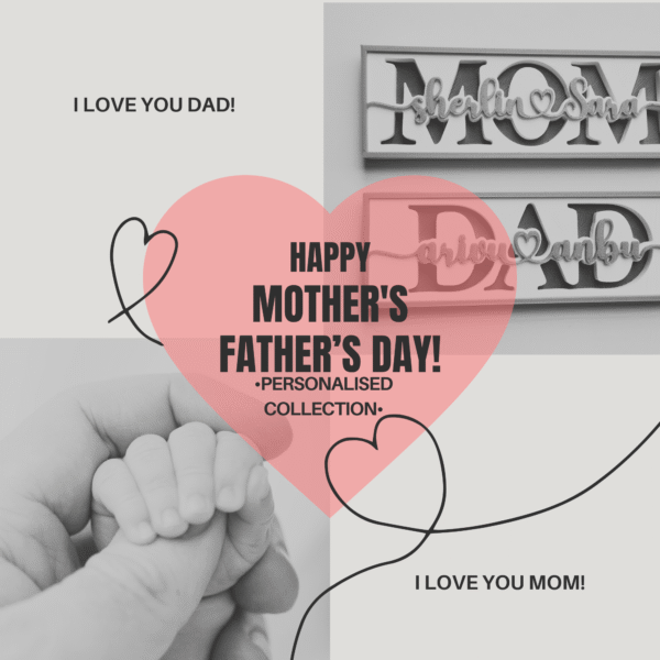 Custom 3D Printed Layered Dad & Mom Sign with Magnet | Personalized with Kids’ Names | Father’s Day, Mother’s Day Gift