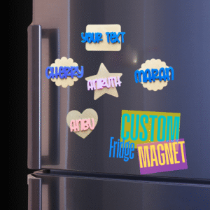 Custom 3D Printed Name Fridge Magnet | 5 Cute Shape Options | Personalized Gift in Military Khaki & Blue – 45mm
