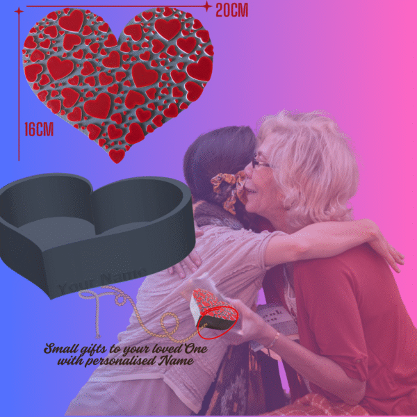 Custom Name Heart-Shaped Storage Box – 3D Printed Gift Box | Grey, Red & White | 200x161x50mm | Personalized Keepsake or Chocolate Holder - Image 2