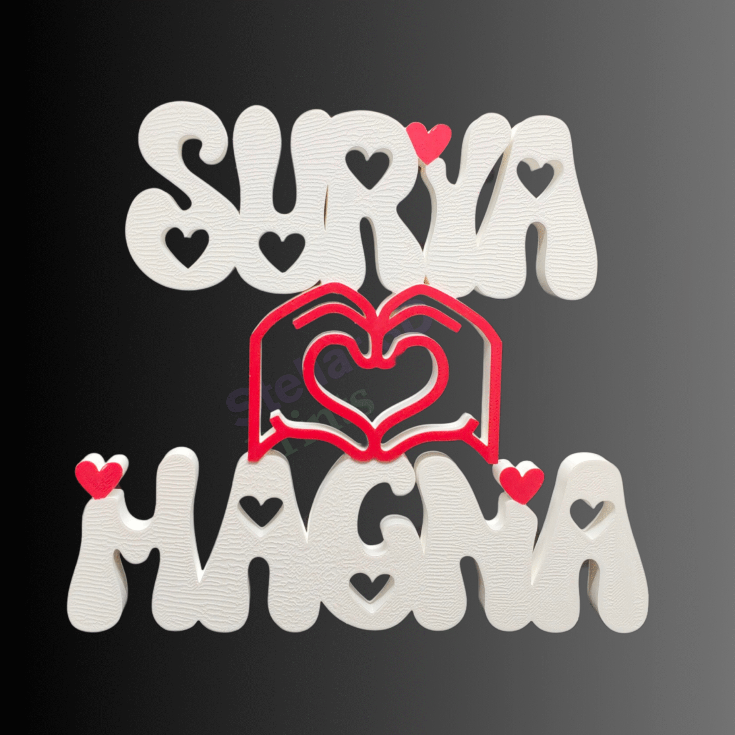 Custom 3D Printed Couple Name Art | “Heart Hands” Design